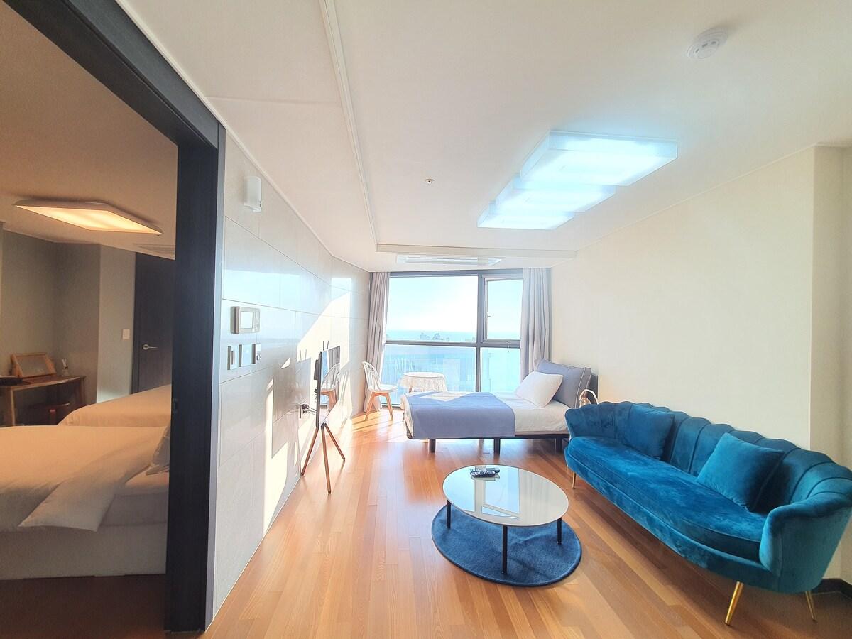 해운대구의 아파트먼트 (66m², 침실 2개, 프라이빗 욕실 1개) (Ocean suite #넷플릭스#멋진해운대오션비치뷰#벡스코#더베이101#햇살좋은방1거실1)